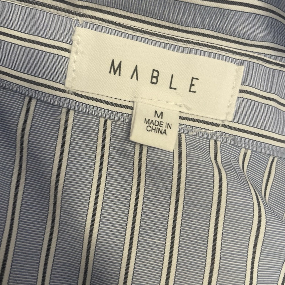 MABLE Sz M Blue/Multi Striped Midi Shirt Dress Front Tie Long Sleeve Coastal - Picture 13 of 15